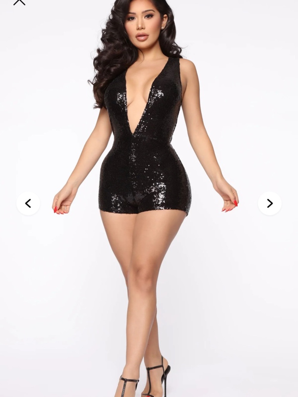 Fashion Nova Black Sequin Plunge Romper